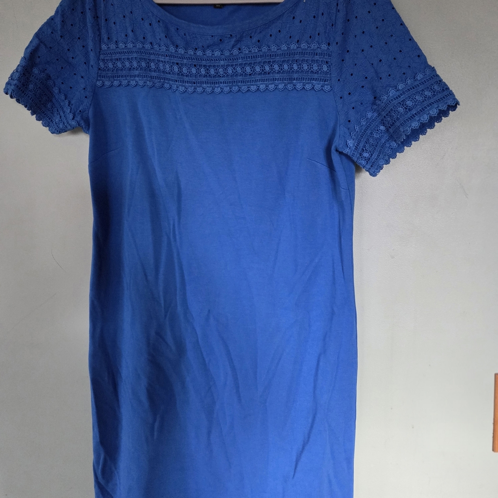 Talbots Royal Blue Crochet Yoke Top